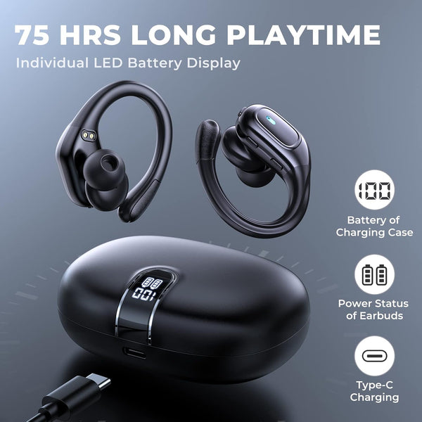 Wireless Earbuds, True Wireless Bluetooth 5.3, 75H Playtime, IPX7 Waterproof Headphones with CVC 8.0 Mic