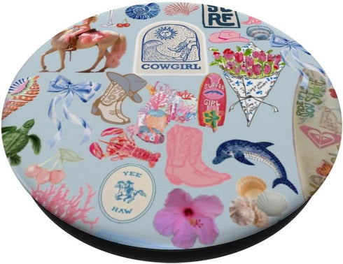 Coastal Retro Cowgirl Vibrant Floral Ocean Preppy Collage PopSockets Standard PopGrip