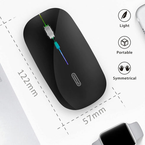 Uiosmuph LED Wireless Silent Mouse, G12 Slim Rechargeable, 2.4G Portable Optical Computer Mice with USB Receiver and