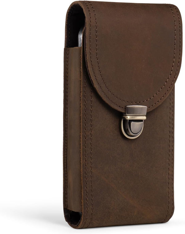 Hengwin Genuine Leather Vertical Cell Phone Holster, Fits iPhone 15 Pro Max 14 Pro Max 13 Pro Max 12 Pro Max, Samsung