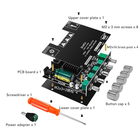 MT21 Bluetooth Power Amplifier Board, 2.1 Channel DC 12V to 24V HiFi DIY Audio Power Amp Module for 20 to 100W 4 to 8?