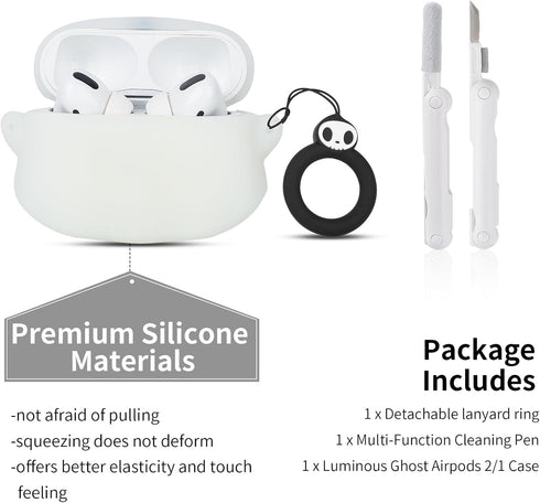 Compatible Charging Case Cover for Apple AirPods Pro 2nd/1st Generation with Cleaner Kit, Luminous 3D Halloween Ghost