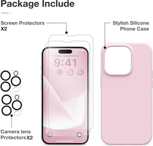 GONEZ Hot Pink iPhone 14 Pro Max Case, Liquid Silicone, Magsafe Compatible + 2X Screen & Camera Lens Protectors.
