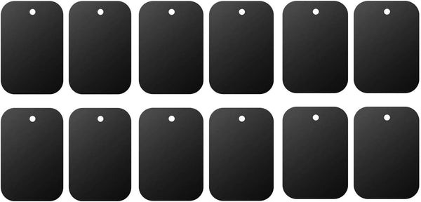 Mount Metal Plate (12 Pack) for Magnetic Car Mount Phone Holder with Full Adhesive - 12X Rectangular (Black)