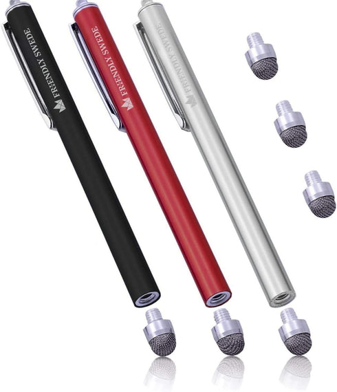 The Friendly Swede Micro-Knit Mesh Tip Capacitive Stylus Pens for Touch Screens, 3 Pack Stylus Pen for iPad