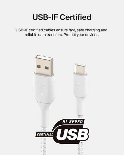 Belkin BoostCharge Braided USB-C to USB-A Charging Cable (3.3ft/1M) for iPhone 15 Series, Samsung Galaxy S24 Series,