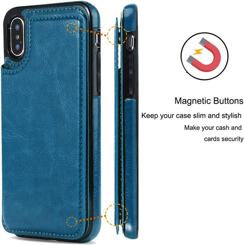 Slim Protective Wallet Case for iPhone X/XS - Premium PU Leather Card Holder with Screen Protective Glass