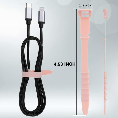 12 Pack Reusable Cable Zip Ties, 4.5 Inch Pink Elastic Silicone Cord Organizer Straps for Phone Charging, Cable
