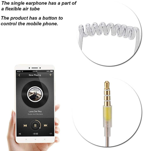 Yoidesu Universal 3.5mm Jack Acoustic Hollow Air Tube Earbuds with Microphone, Anti-Radiation Wired Earpiece (Clear)