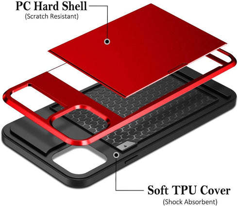 Vofolen Case for iPhone 11, Wallet Credit Card Holder, Anti-Scratch Dual Layer Hybrid Bumper Armor, Bright Red