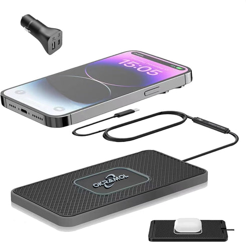 Wireless Charger for Car, Fast Charging Pad for Multiple Devices, Adapter for AirPods iPhone15/14/13/12 Pro/Max
