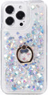 Glitter Case with Ring Holder for iPhone 13 Pro, Clear Kickstand Soft TPU Rubber Bumper, Silver