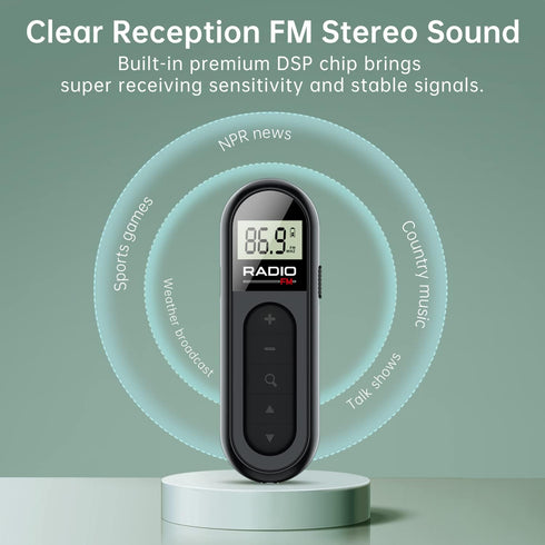 FM Radio, Rechargeable Portable Pocket Transistor Radio with Best Reception, LCD Digital Tuning, Black