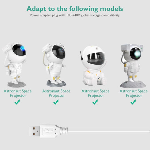 Power Cord for Astronaut Space Projector, Charging Cable Compatible with Mooyran Night Light Projector Replacement LED