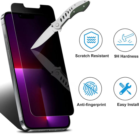 Esanik iPhone 14 Plus 6.7" Privacy Screen Protector 3+2 Pack, Anti-Spy Tempered Glass, 9H Hardness, Easy Install, Case