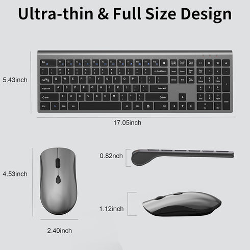 Wireless Keyboard and Mouse Combo, Slim Silent Keyboard and Mouse with USB Mini Receiver, Ergonomic Full-Size - Space