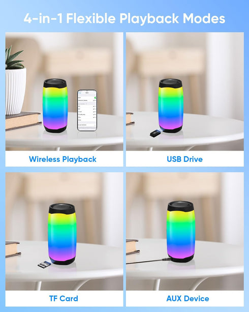 THROLX Portable Bluetooth Speaker with LED Color Changing Lights, TWS Function, TF Card/USB/AUX Support, HD Stereo