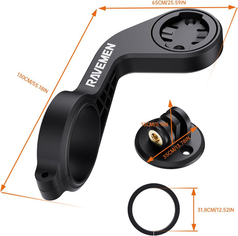 Ravemen AOM01 Out-Front Mount for Garmin Bike Computers & GoPro/FR160 - Fits 31.8mm Handlebars