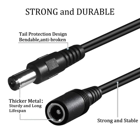 5Pcs Male to Female DC Extension Cable - 3.3ft/1Meter, 5.5mm x 2.1mm for CCTV Security Camera and LED Light Strips