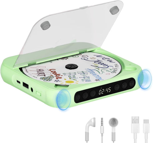 SKYANS Portable CD Player with Bluetooth, Rechargeable CD Player for Home/Car, Built-in HiFi