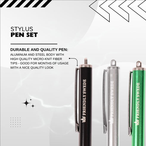 The Friendly Swede Micro-Knit Mesh Tip Capacitive Stylus Pens for Touch Screens with Replaceable Fiber Tip (3 Pack)