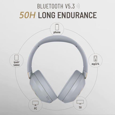 LORELEI B-C6 Wireless Over Ear Headphones, 50H Playtime, Foldable Lightweight Bluetooth Headsets, Deep Bass, Built-in