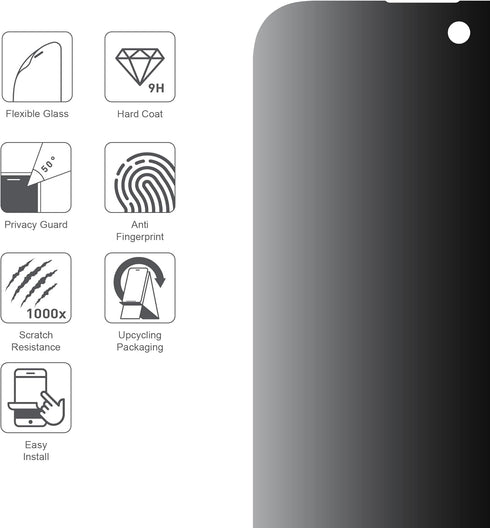 ARMOR Flexible Glass Screen Protector, Privacy Guard 9H for iPhone 14 Pro