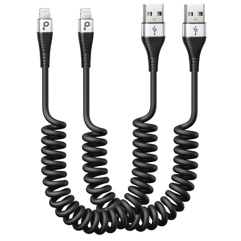 Coiled Lightning Cable 3ft, 2 Pack - Apple MFi Certified Charger for iPhone 14/13/12/11 Pro Max, iPad, CarPlay.