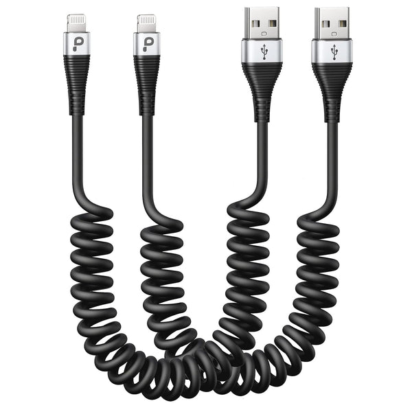 Coiled Lightning Cable 3ft, 2 Pack - Apple MFi Certified Charger for iPhone 14/13/12/11 Pro Max, iPad, CarPlay.