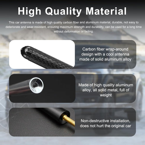 Wevdn 3.11" Short Car Antenna, Aluminium Alloy Carbon Fiber Stereo Radio Signal Receiver, Universal Screw-on