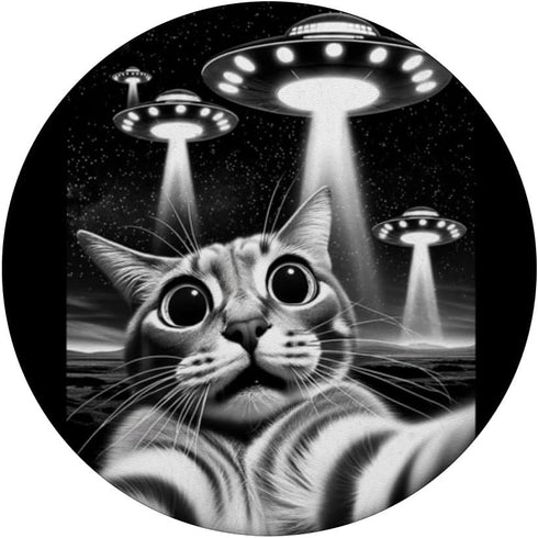 Cat UFO | Funny Invasion Meme Retro Alien Cat UFO Selfie PopSockets Standard PopGrip