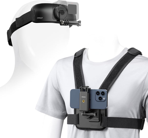 ULANZI Phone Chest Mount + Head Strap Mount for POV, Hands-Free Phone Holder Support for Vertical Shots, Chest and Head
