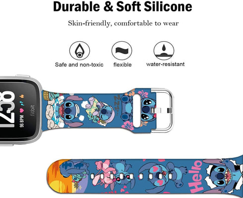Stitch Holiday Pink Couple Bands, Soft Sport Silicone Cartoon Strap Compatible with Fitbit Versa 2/Versa/Versa