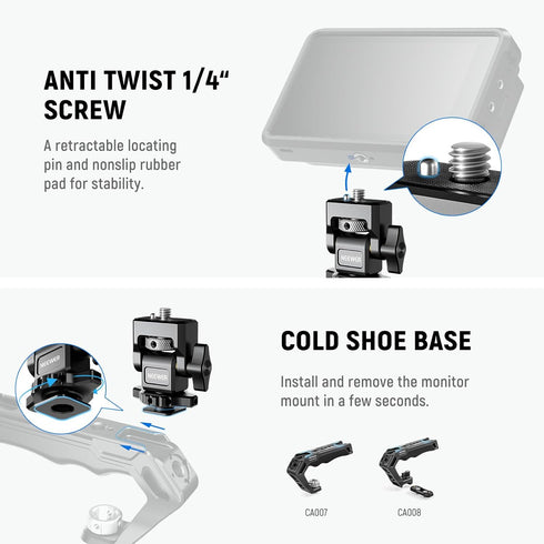 Neewer Camera Monitor Mount with Cold Shoe, 1/4" Screw for 5" & 7" Field Monitor, Compatible with Atomos Ninja V,