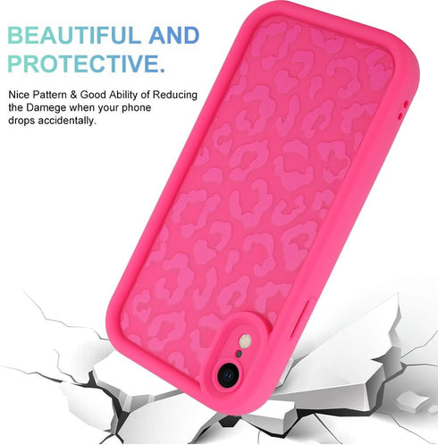 MOWIME Cheetah Print Shockproof Case for iPhone XR 6.1 Inch, Slim Anti Scratch Leopard Case for Women Girls, Hot Pink