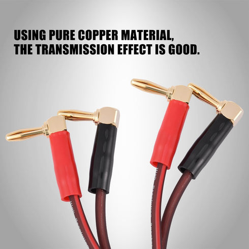 HiFi Speaker Wire - Pure Copper Cable with Right Angle L Type Banana Plugs, Red & Black (1.8m)