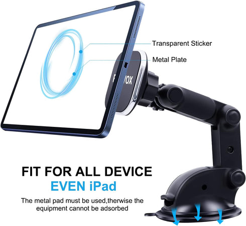 Magnetic Phone Car Mount Holder with Upgraded 3.2" Suction Cup | Universal Dashboard Windshield Mount | 8 Strong Magnets