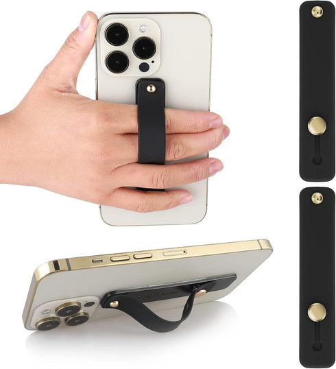 2Pcs Phone Loop Finger Holder, Silicone Phone Grip Phone Finger Strap Stand Universal Portable Finger Kickstand for Most Smartphones (2pcs-Black)