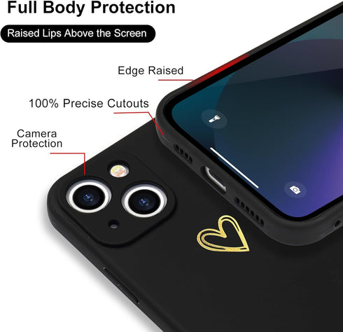 Cute Slim Shockproof Phone Case for iPhone 13, with Wireless Charging Support and Protection (Black)