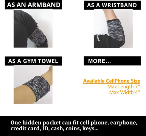 Large Armband Wristband for Cellphone, Key, Airpod, Sleeve Holder Pouch Case Strap, Fits iPhone and Android