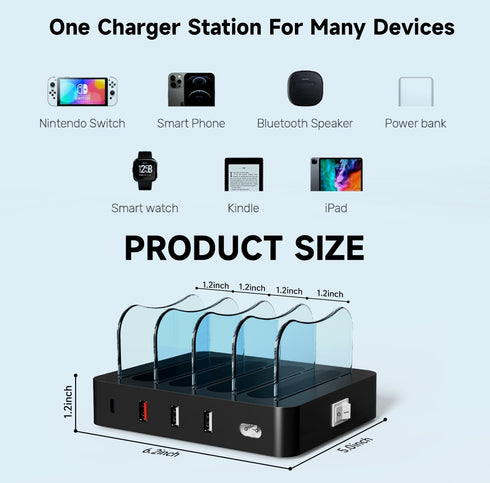 USB Charging Station - 4-Port Fast Charging Dock for Multiple Devices - Smart Charging Station