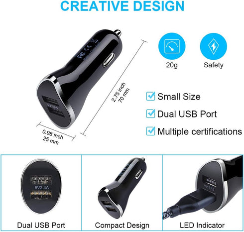 Car Charger for Samsung Galaxy S24 S23 S22 A21 A20 A51 A50 A70 A71 A01 A10e A53, Fast Charging Cable