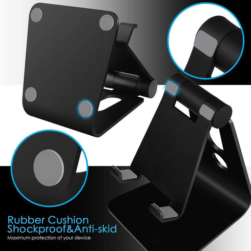 Adjustable Cell Phone Stand, 2020 Aluminum Desktop Stand with Anti-Slip Base and Charging Port, Fits All Smartphones