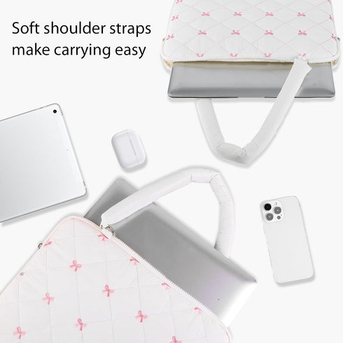 Generic 13-15 Inch 13-14inch) Cute Bow Laptop Case Coquette Puffy Laptop Sleeve Accessories Aesthetic Quilted Computer