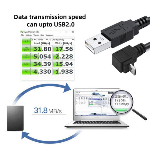 chenyang USB 2.0 to Micro USB 90 Degree UP Angled Data Charge Extension Cable, 0.3M