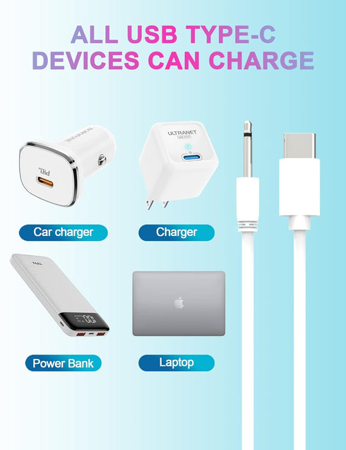 Bicmice USB Type C DC Charging Cable 2.5mm, 2.6Ft Replacement-2 Pack (White)