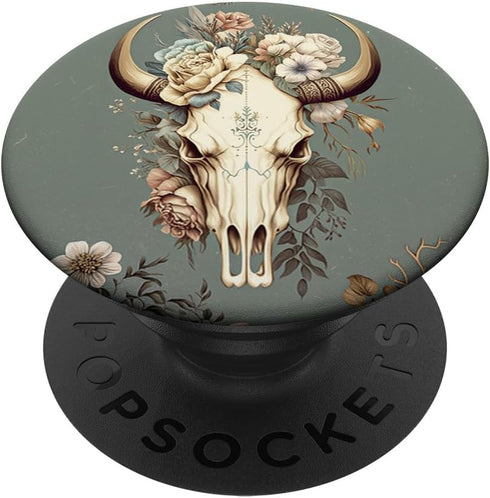 Skull Bull Western Boho Floral Cowgirl PopSockets Standard PopGrip for Girl Women Rural