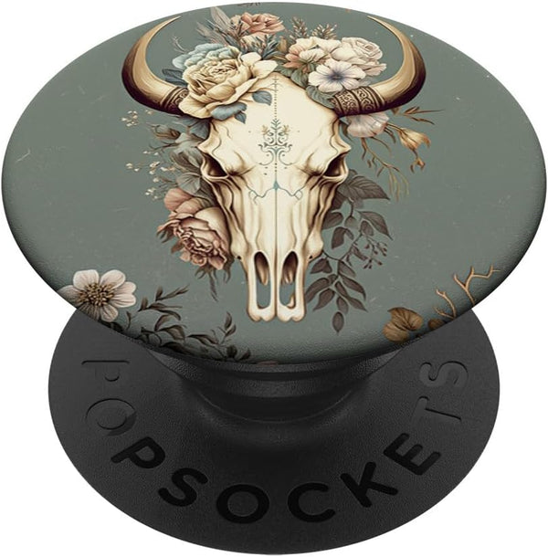 Skull Bull Western Boho Floral Cowgirl PopSockets Standard PopGrip for Girl Women Rural