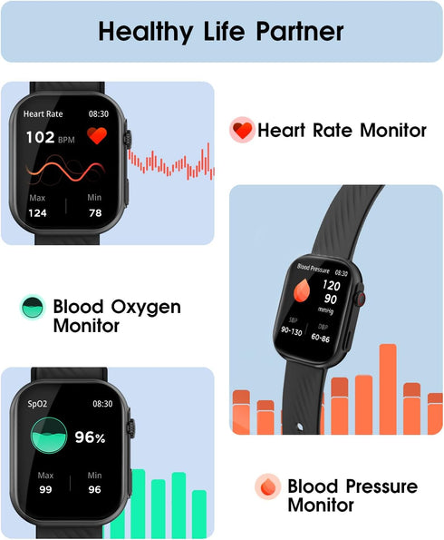 Smart Watch for Men Women (Answer/Make Call), 2.0" Fitness Tracker with 100+ Sport Modes, IP67 Waterproof