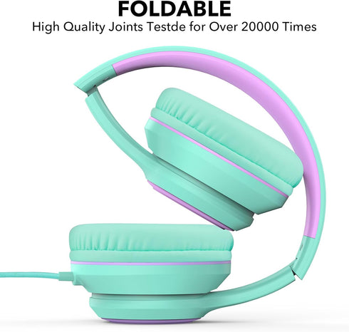 A8 Kids Headphones with Microphone, Lightweight Folding Stereo Bass Headphones, Portable Wired for Smartphone/Tablet
